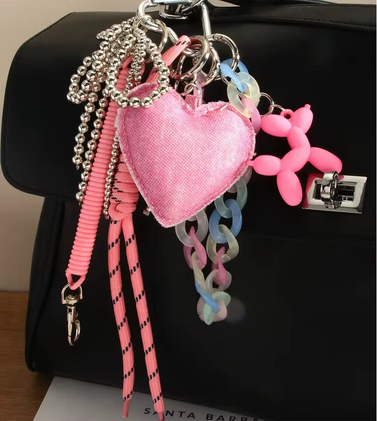 Pink heart bag charm / keychain