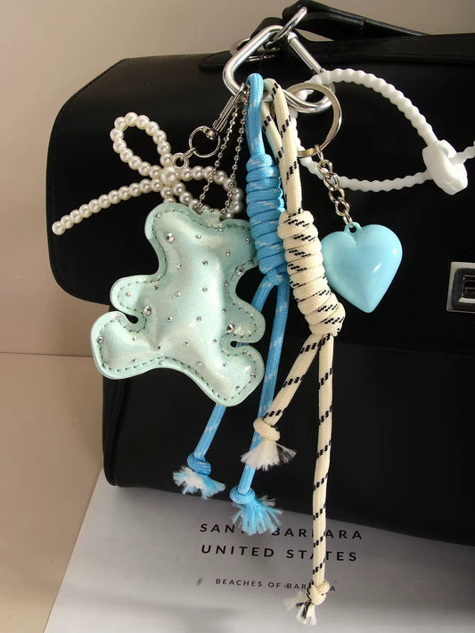 Blue teddy bag charm / keychain