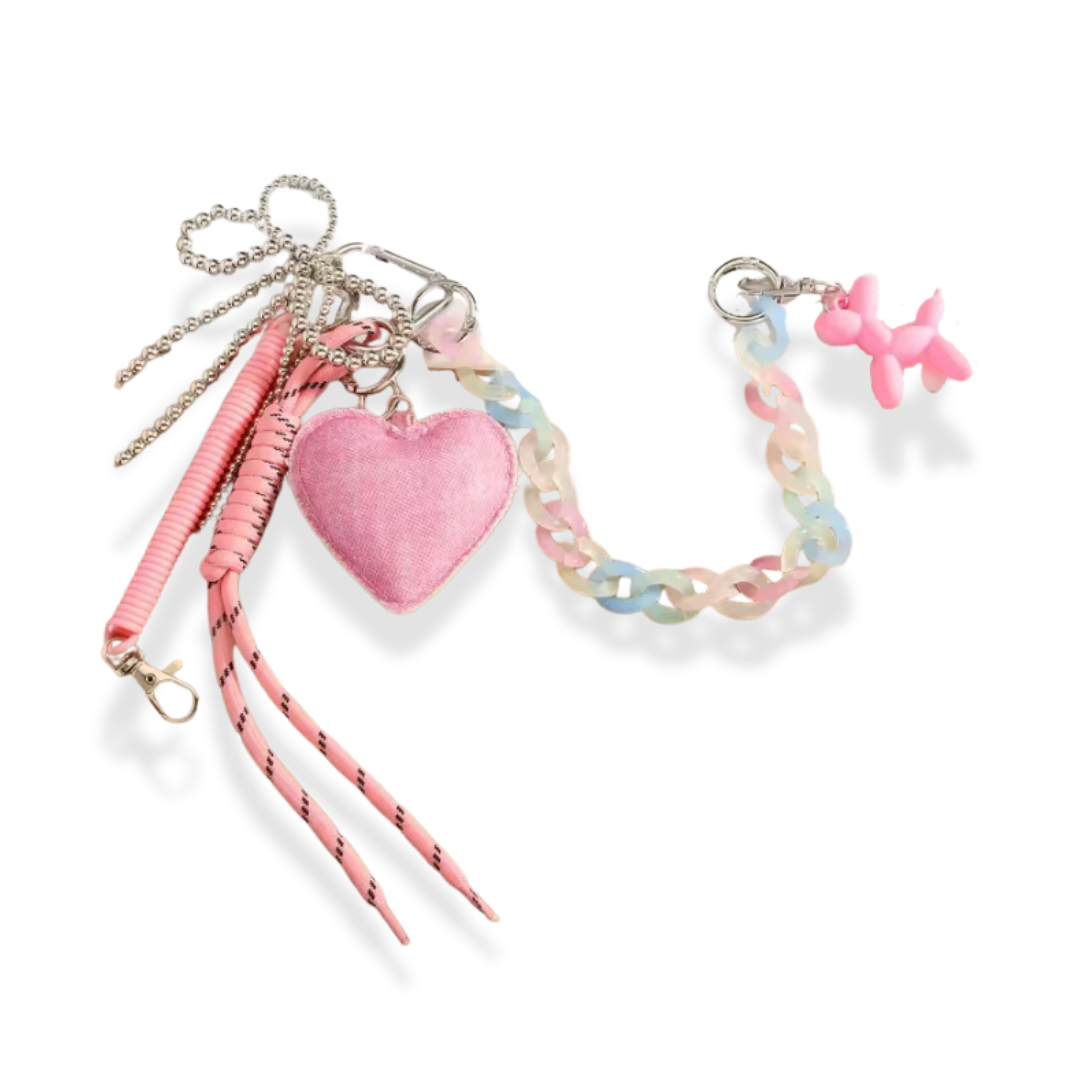 Pink heart bag charm / keychain