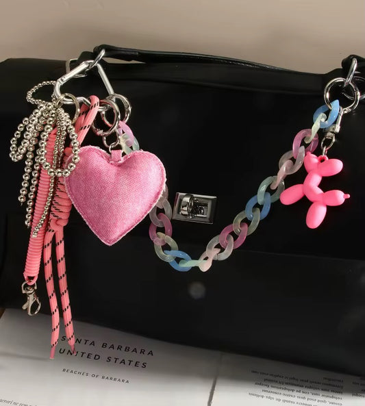 Pink heart bag charm / keychain